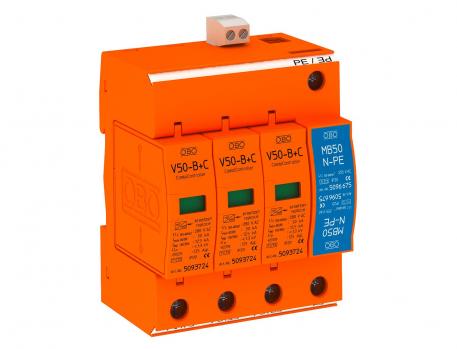Lightning current and surge arrester, 3-pole + NPE with remote signalling 3+N/PE | 280 | IP20