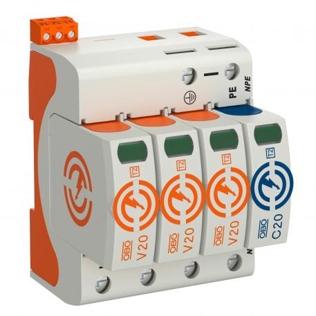 Surge arrester V20, 3-pole + NPE and remote signalling, 385 V 3+N/PE | 385 | IP20