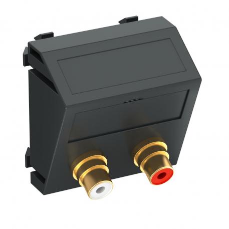 Audio cinch connection, 1 module, slanting outlet, as 1:1 coupling, black-grey