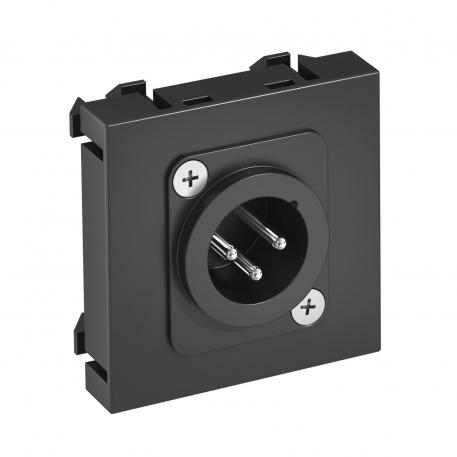 XLR connection, 1 module, straight outlet, 3-pin connector, as soldered connection, black-grey