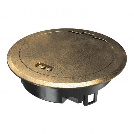 Service outlet with hinged cover and locking slider, GES R2, old brass Wet | Locking slider | IP66 | to 3,000 N |  | Die-cast zinc